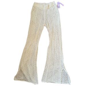 NWOT XS Wild Fable Crochet Knit Flare Cover Up Pants 60% Cotton Boho Beach Cream